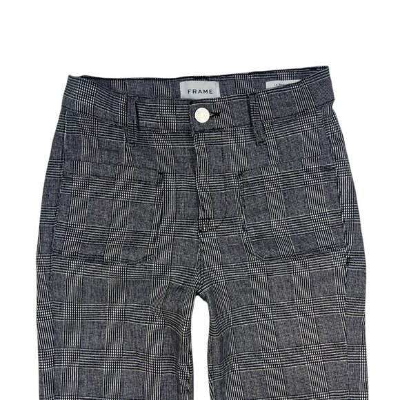 FRAME Le Bardot Flare Kick Cropped Pants Size 25 Noir Multi Glen Plaid LBF403P - Picture 6 of 11